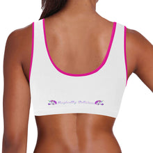 Load image into Gallery viewer, White/Pink Women&#39;s All Over Print Sports Bra (Model T52)