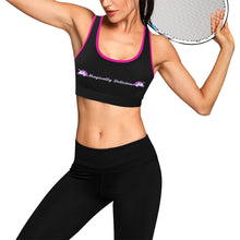 Load image into Gallery viewer, Black/Pink Women&#39;s All Over Print Sports Bra (Model T52)