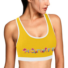 Load image into Gallery viewer, Yellow/White Women&#39;s All Over Print Sports Bra (Model T52)