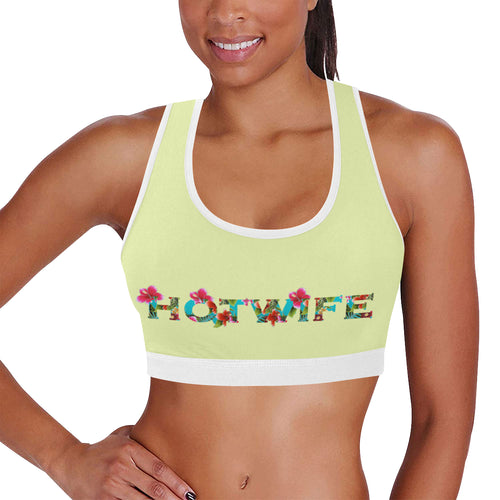 Light yellow/White Women's All Over Print Sports Bra (Model T52)