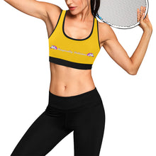 Load image into Gallery viewer, Yellow/Black Women&#39;s All Over Print Sports Bra (Model T52)