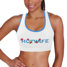 Load image into Gallery viewer, White/blue Women&#39;s All Over Print Sports Bra (Model T52)