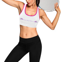 Load image into Gallery viewer, White/Pink Women&#39;s All Over Print Sports Bra (Model T52)