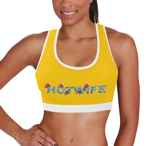 Yellow/White Women's All Over Print Sports Bra (Model T52)