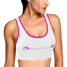 Load image into Gallery viewer, White/Pink Women&#39;s All Over Print Sports Bra (Model T52)