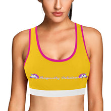 Load image into Gallery viewer, Yellow/Pink/White Women&#39;s All Over Print Sports Bra (Model T52)