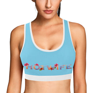 Sky Blue/White Women's All Over Print Sports Bra (Model T52)