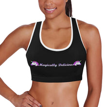 Load image into Gallery viewer, Black/White Women&#39;s All Over Print Sports Bra (Model T52)