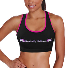 Load image into Gallery viewer, Black/Pink Women&#39;s All Over Print Sports Bra (Model T52)