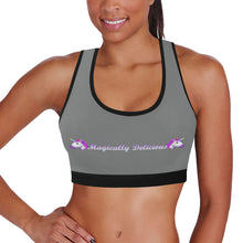 Load image into Gallery viewer, Grey/Black Women&#39;s All Over Print Sports Bra (Model T52)