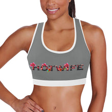 Load image into Gallery viewer, Grey/white Women&#39;s All Over Print Sports Bra (Model T52)