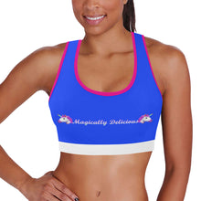 Load image into Gallery viewer, Blue/White/Pink Women&#39;s All Over Print Sports Bra (Model T52)