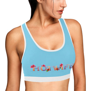 Sky Blue/White Women's All Over Print Sports Bra (Model T52)