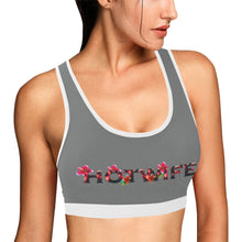 Load image into Gallery viewer, Grey/white Women&#39;s All Over Print Sports Bra (Model T52)