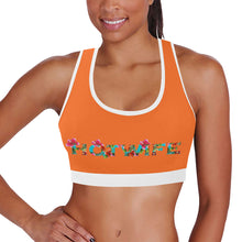 Load image into Gallery viewer, Orange/White Women&#39;s All Over Print Sports Bra (Model T52)