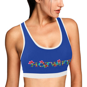 Dark Blue/White Women's All Over Print Sports Bra (Model T52)