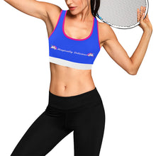 Load image into Gallery viewer, Blue/White/Pink Women&#39;s All Over Print Sports Bra (Model T52)