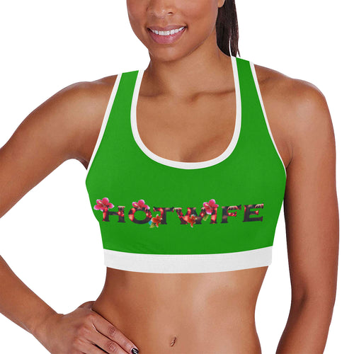 Green/white Women's All Over Print Sports Bra (Model T52)