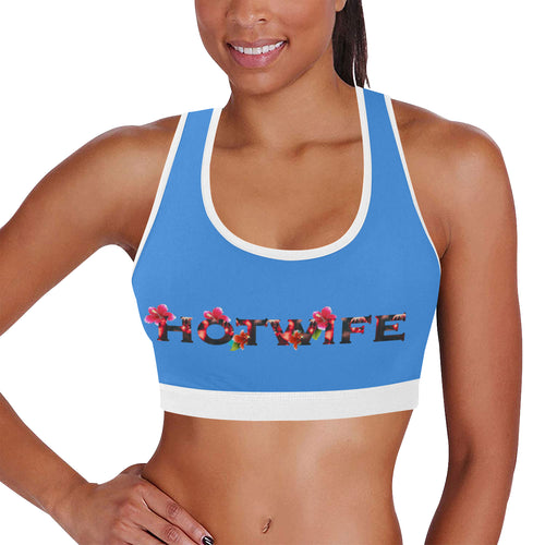 blue/white Women's All Over Print Sports Bra (Model T52)