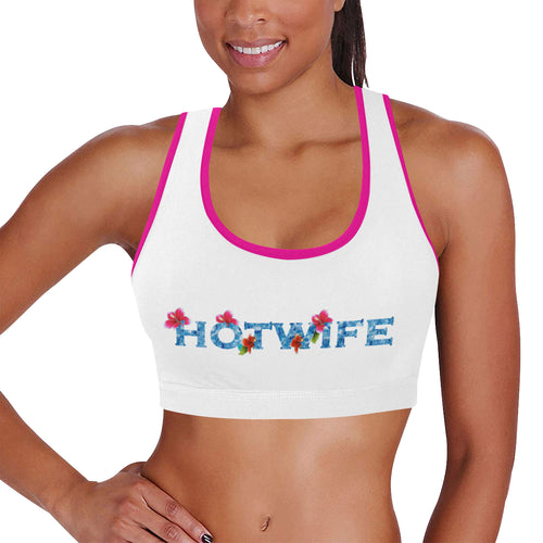 White/pink Women's All Over Print Sports Bra (Model T52)