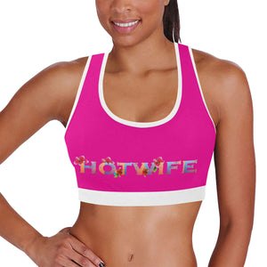 Pink/White Women's All Over Print Sports Bra (Model T52)