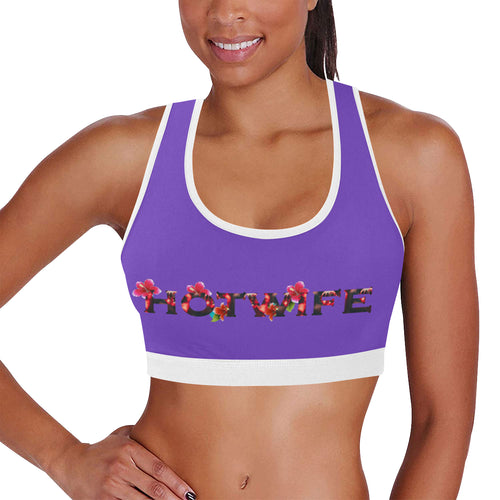 purple/white Women's All Over Print Sports Bra (Model T52)