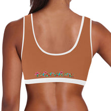 Load image into Gallery viewer, Light Brown/White Women&#39;s All Over Print Sports Bra (Model T52)