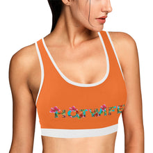 Load image into Gallery viewer, Orange/White Women&#39;s All Over Print Sports Bra (Model T52)