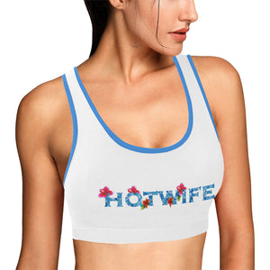 White/blue Women's All Over Print Sports Bra (Model T52)