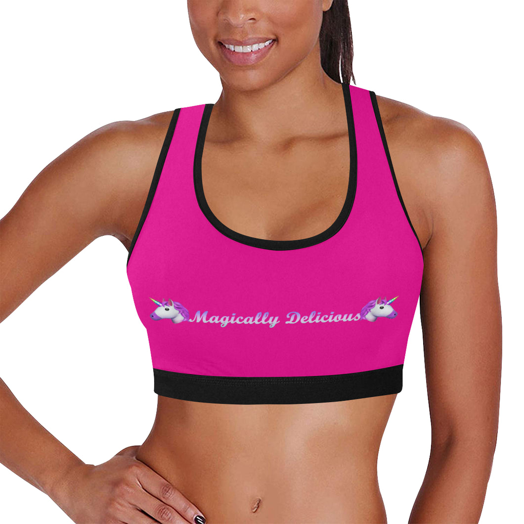Pink/Black Women's All Over Print Sports Bra (Model T52) – Queenos