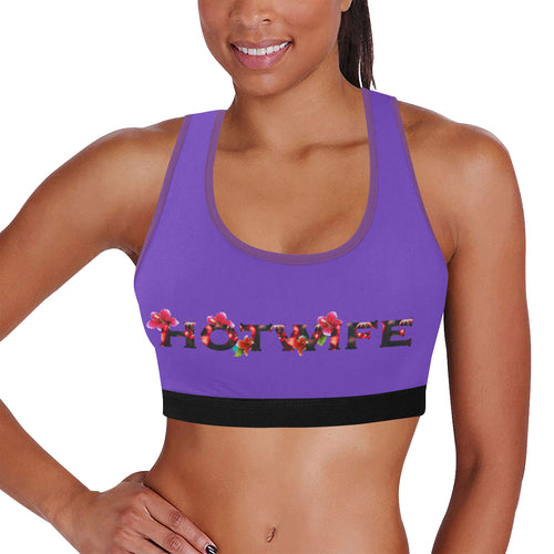 purple/black Women's All Over Print Sports Bra (Model T52)