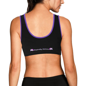 Black/purple Women's All Over Print Sports Bra (Model T52)