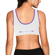 Load image into Gallery viewer, White/Purple Women&#39;s All Over Print Sports Bra (Model T52)