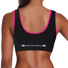 Load image into Gallery viewer, Black/Pink Women&#39;s All Over Print Sports Bra (Model T52)