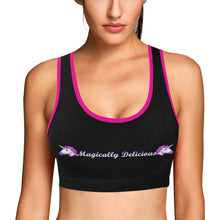 Load image into Gallery viewer, Black/Pink Women&#39;s All Over Print Sports Bra (Model T52)