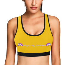 Load image into Gallery viewer, Yellow/Black Women&#39;s All Over Print Sports Bra (Model T52)