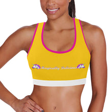 Load image into Gallery viewer, Yellow/Pink/White Women&#39;s All Over Print Sports Bra (Model T52)