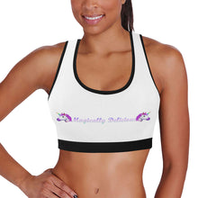 Load image into Gallery viewer, White/Black Women&#39;s All Over Print Sports Bra (Model T52)