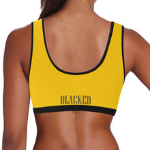 Load image into Gallery viewer, Yellow/Black Women&#39;s All Over Print Sports Bra (Model T52)