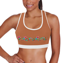 Load image into Gallery viewer, Light Brown/White Women&#39;s All Over Print Sports Bra (Model T52)