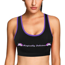 Load image into Gallery viewer, Black/purple Women&#39;s All Over Print Sports Bra (Model T52)