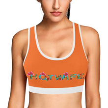 Load image into Gallery viewer, Orange/White Women&#39;s All Over Print Sports Bra (Model T52)