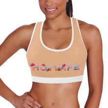 Load image into Gallery viewer, Peach/White Women&#39;s All Over Print Sports Bra (Model T52)