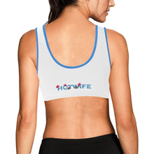 Load image into Gallery viewer, White/blue Women&#39;s All Over Print Sports Bra (Model T52)