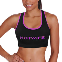 Load image into Gallery viewer, Black/Purple Women&#39;s All Over Print Sports Bra (Model T52)