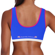 Load image into Gallery viewer, Blue/White/Pink Women&#39;s All Over Print Sports Bra (Model T52)