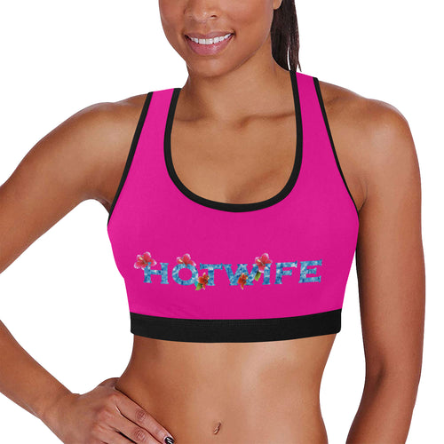 Pink/black Women's All Over Print Sports Bra (Model T52)