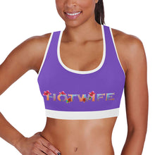 Load image into Gallery viewer, Purple/White Women&#39;s All Over Print Sports Bra (Model T52)