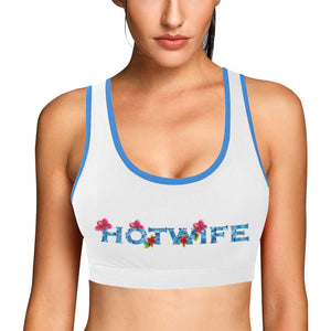 White/blue Women's All Over Print Sports Bra (Model T52)