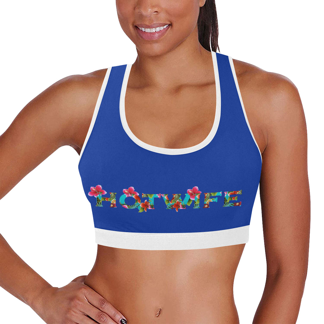 Dark Blue/White Women's All Over Print Sports Bra (Model T52)